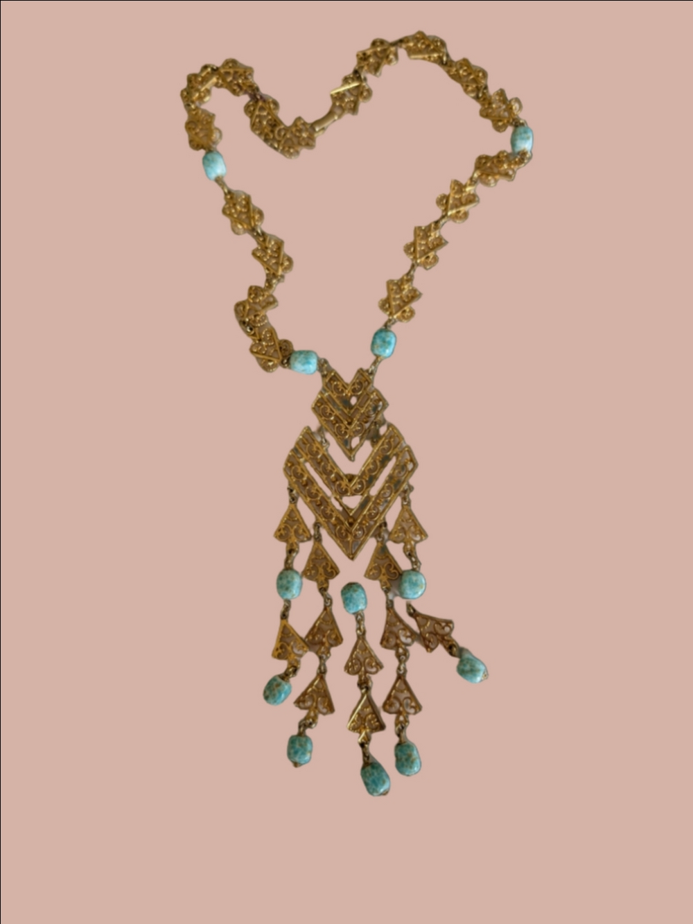 Vintage Necklace From The 1970s Hippie Era Faux Turquoise Beads - Unbranded